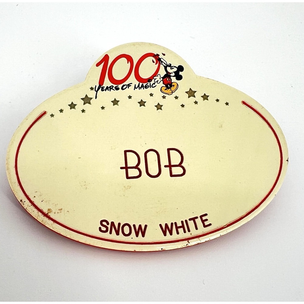 Vintage Disney Cast Member Name Tag "Bob" Snow White 100 Years of Magic 2.5"